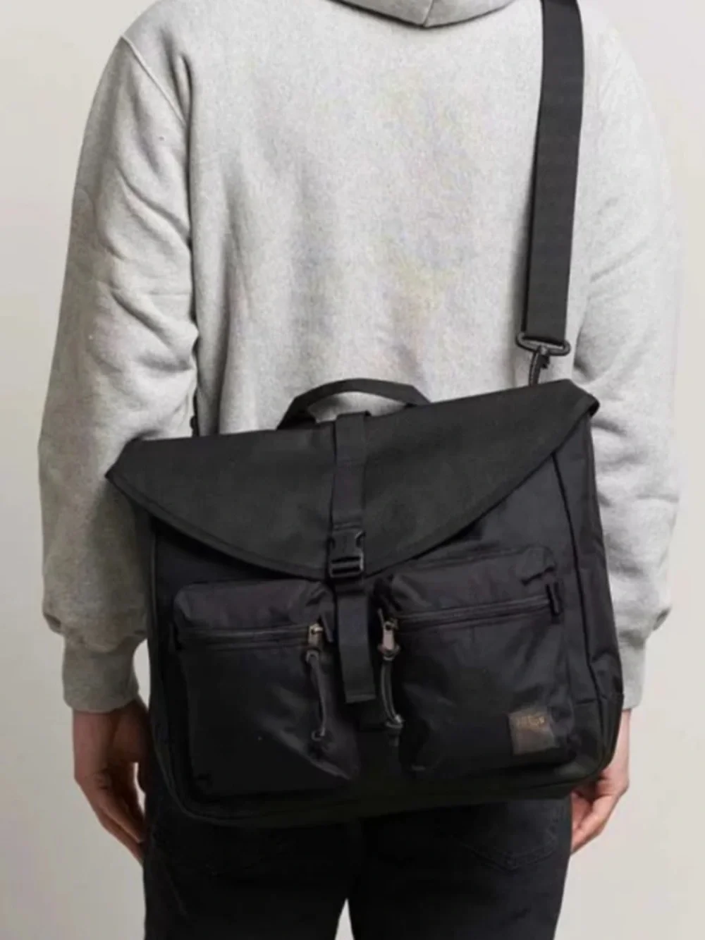 Filson Black Messenger Bag with Front Pockets